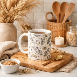 Caneca De Café Padrão Místico Celestial de Lua e Estrelas