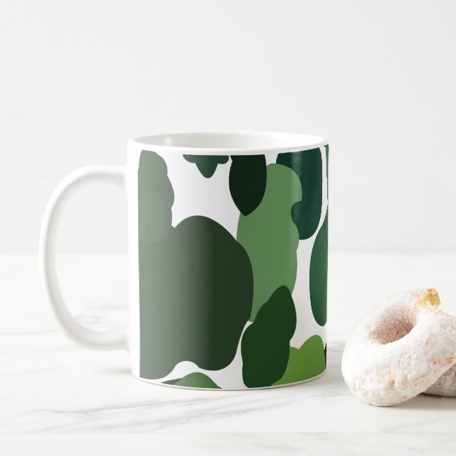 Caneca De Café Padrão Moderno da Floresta Tropical das Árvores Ve (Com Donut)