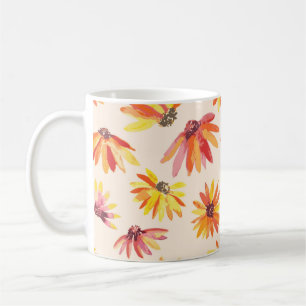 Caneca De Café Padrão Moderno de Flores Laranja Pintadas