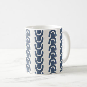 Caneca De Café Padrão Moderno de Listra de Arco Orgânico Azul Cre