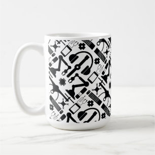 Caneca De Café Padrão moderno de objetos de tecnologia em preto