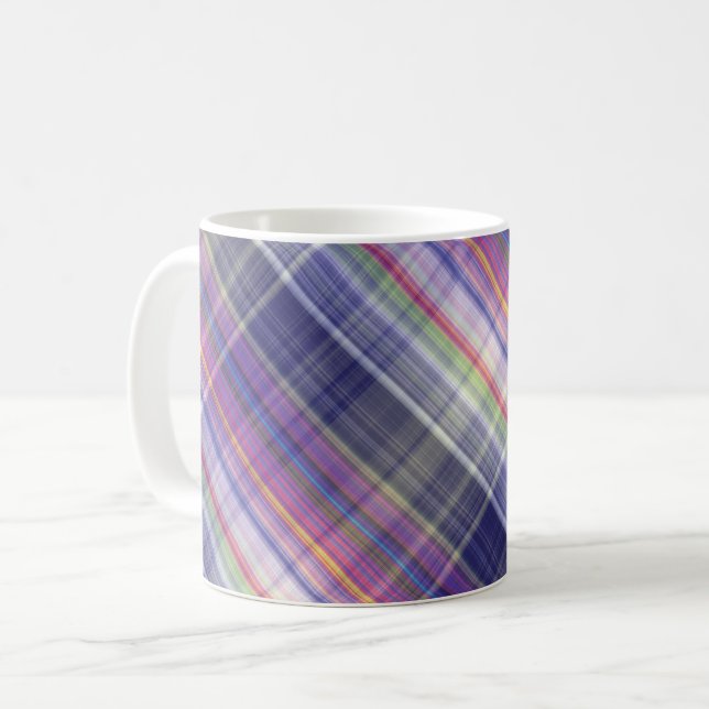 Caneca De Café Padrão Moderno De Xadrez Roxo De Tartan. (Frente Esquerda)