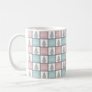 Caneca De Café Padrão Moderno do Pastel Azul e Rosa de Natal