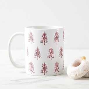 Caneca De Café Padrão moderno minimalista da árvore de Natal Verm