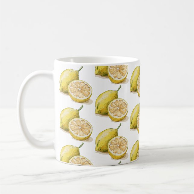 Caneca De Café Padrão Moderno Sem Costura Molho Amarelo-Limão-Ama (Esquerda)