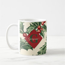 Padrão Monograma de Holly & Berries Natais vintage
