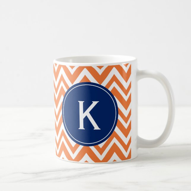 Caneca De Café Padrão Monograma Laranja Zigzag (Direita)