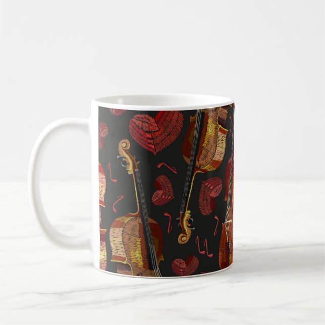 Caneca De Café Padrão Musical Violin Red Heart (Esquerda)