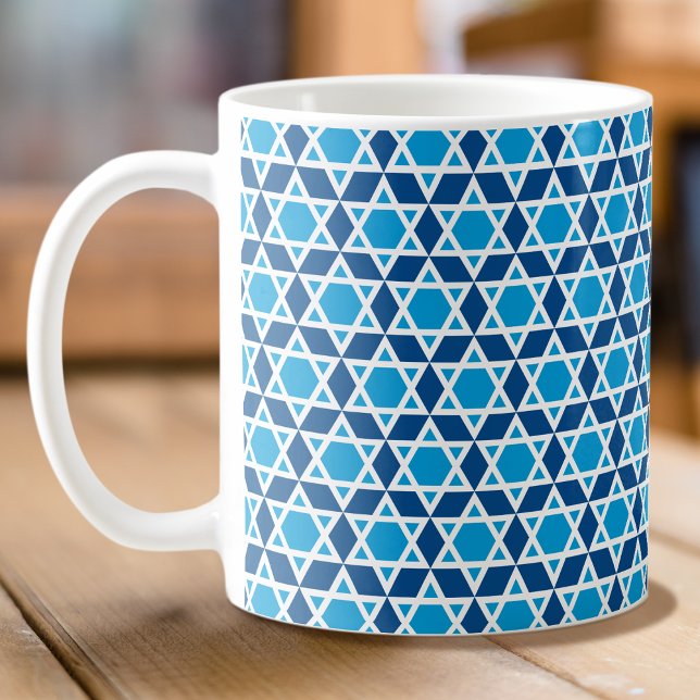 Caneca De Café Padrão Na moda Blue & White Star (Criador carregado)