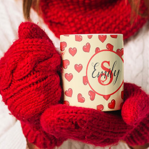 Caneca De Café Padrão na moda vermelho do coração em monograma be