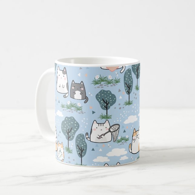 Caneca De Café Padrão Natural do Gato Primavera de Kawaii (Frente Esquerda)