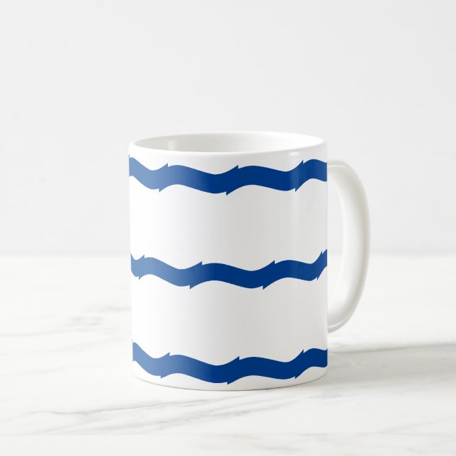Caneca De Café Padrão náutico das ondas brancas azuis (Frente Esquerda)