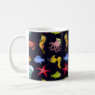 Caneca De Café Padrão náutico fabuloso com um mar laranja diver