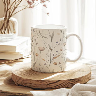 Caneca De Café Padrão neutro de aquarela seca de flores silvestre