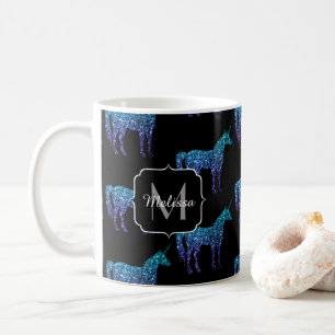 Caneca De Café Padrão ombre azul aqua brilho de unicórnio Monogra