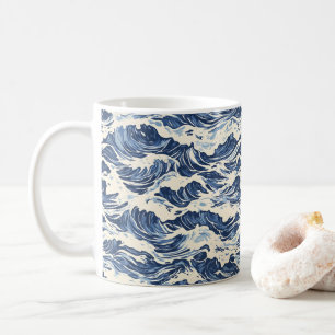 Caneca De Café Padrão Onda Azul