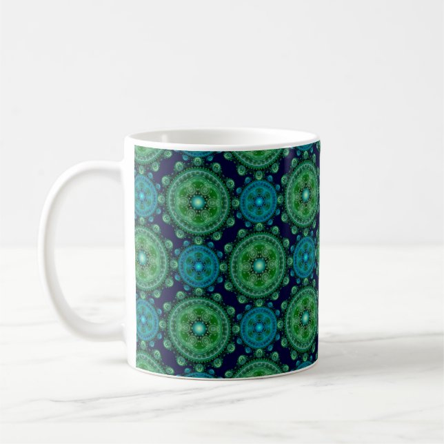 Caneca De Café Padrão oriental azul-esverdeado fractal (Esquerda)