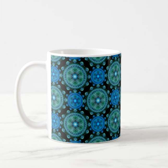 Caneca De Café Padrão oriental verde azul-fractal (Esquerda)