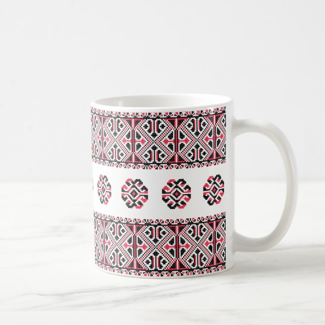 Caneca De Café Padrão original de pontos cruzados vermelho e pret (Direita)