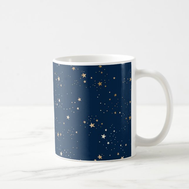 Caneca De Café Padrão Ouro Star no Blue Night (Direita)