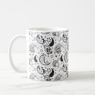 Caneca De Café Padrão Paisley Preto e Branco – Arte Textil Elegan
