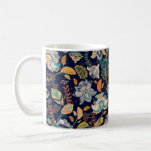 Caneca De Café Padrão perfeito colorido. Fundo floral. Fluxo
