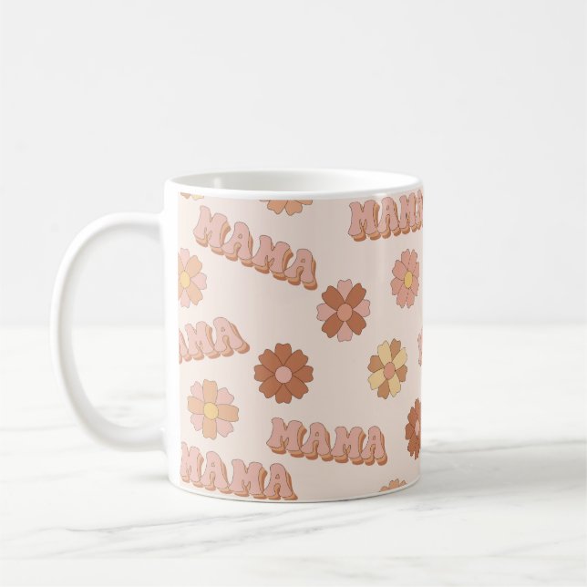 Caneca De Café Padrão perfeito da mãe Hippie. Fundo de Groovy. M (Esquerda)