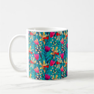 Caneca De Café Padrão perfeito de aquarela brilhante com belo