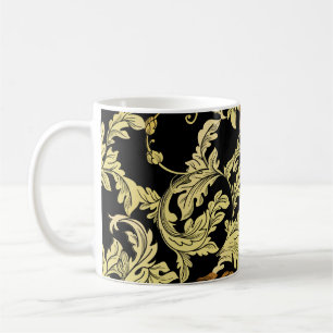 Caneca De Café Padrão perfeito do ouro de luxo. Fundo floral