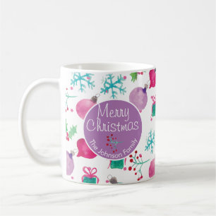 Caneca De Café Padrão Pintado à Mão com Tema de Natal em Aquarela