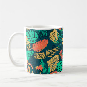 Caneca De Café Padrão plano trópico desenhado à mão. Palma de
