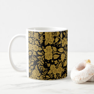 Caneca De Café Padrão Preto Floral Ouro Antigo Trabalho a Lacagem