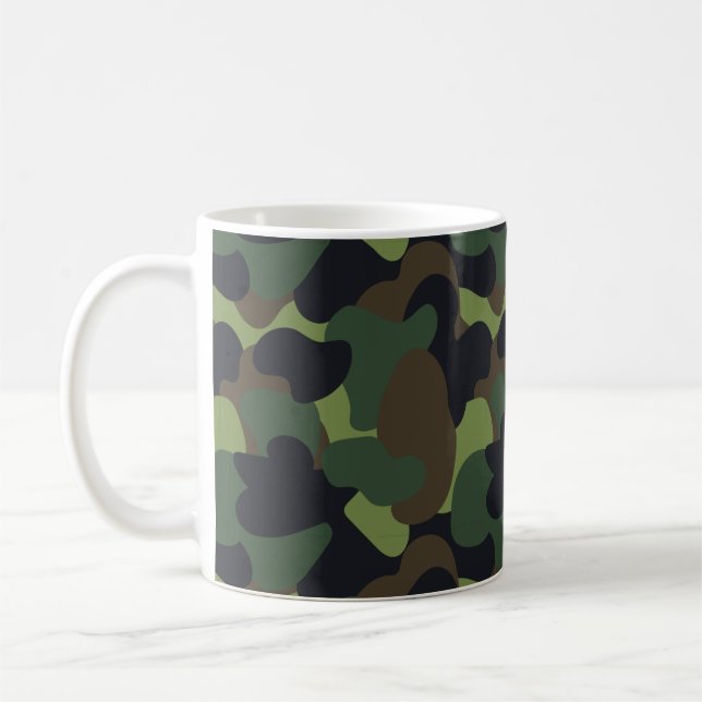 Caneca De Café Padrão Preto Marrom Verde Camo Militar Woodland (Esquerda)
