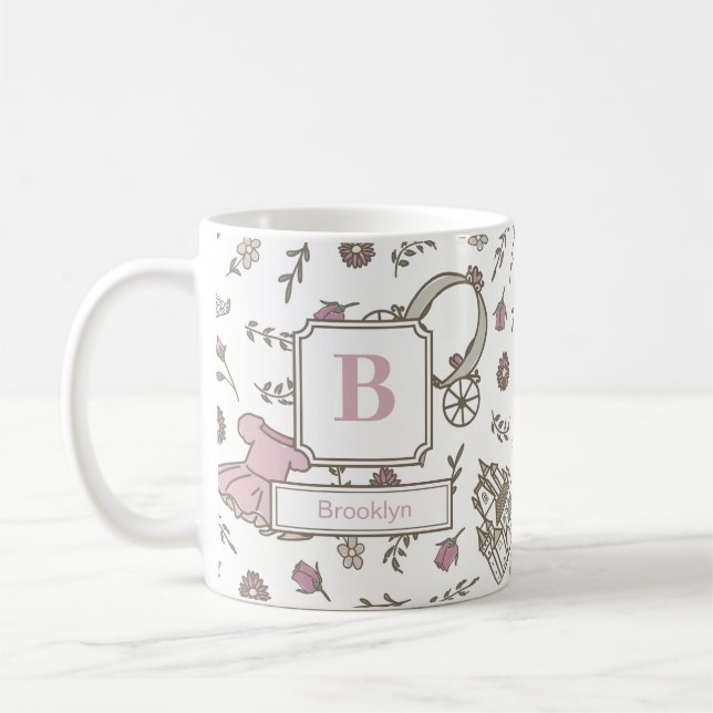 Caneca De Café Padrão Princesa Rosa Monograma (Esquerda)