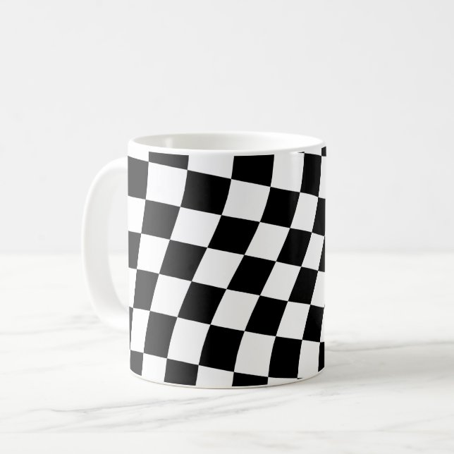 Caneca De Café Padrão quadrado branco e preto torcido (Frente Esquerda)