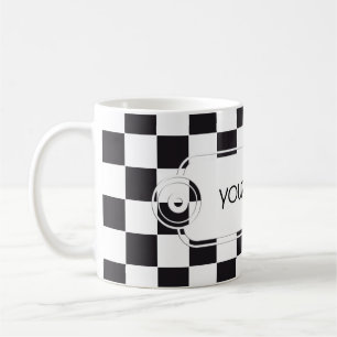 Caneca De Café Padrão quadrado do xadrez - preto + fundo