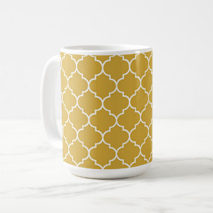 Caneca De Café Padrão Quatrefoil Dourado