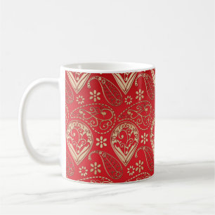 Caneca De Café Padrão Red Dourado Paisley Bandana