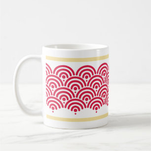 Caneca De Café Padrão Red Seigaiha (Wave)