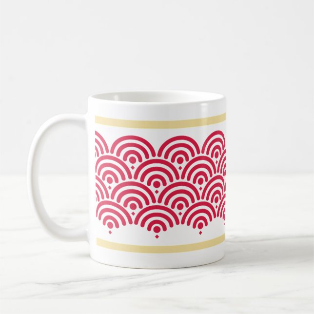 Caneca De Café Padrão Red Seigaiha (Wave) (Esquerda)