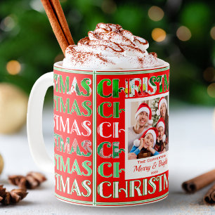 Caneca De Café Padrão Retro de Foto de Família de Natal Festivo
