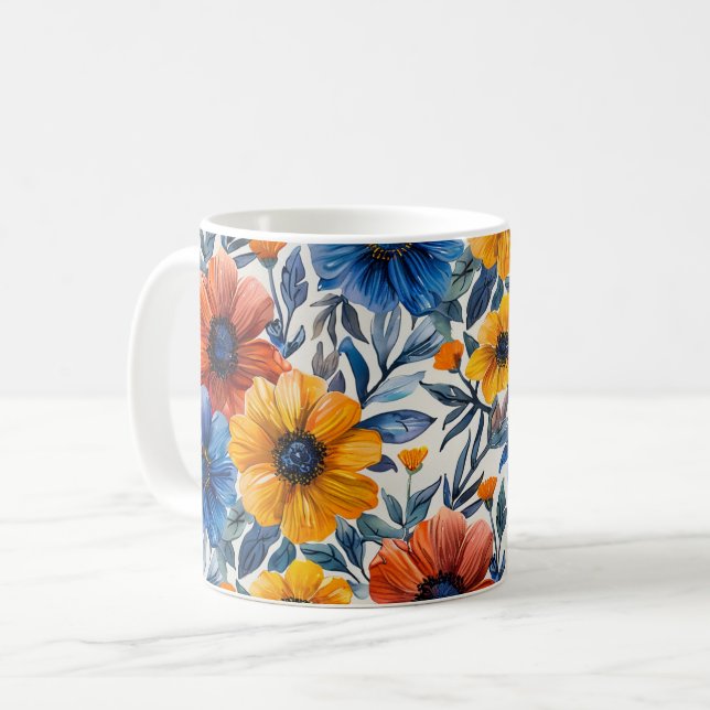 Caneca De Café Padrão retro de moda russa floral (Frente Esquerda)