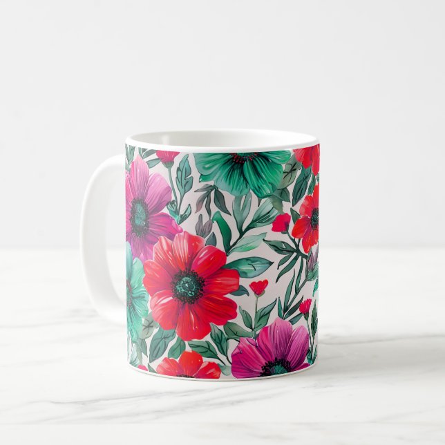 Caneca De Café Padrão retro de moda russa floral (Frente Esquerda)