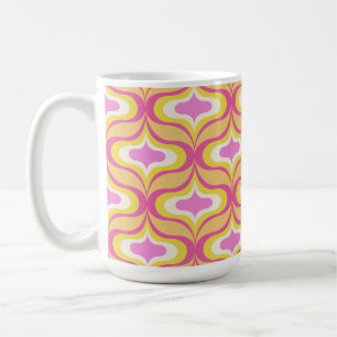 Caneca De Café Padrão Retro Laranja Rosa Branco
