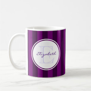 Caneca De Café Padrão Retro Roxo Striped com Monograma