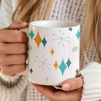 Caneca De Café Padrão Retro Starburst Moderno de Meados do Século