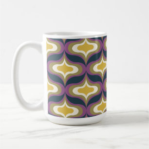 Caneca De Café Padrão Retro Verde Naval Amarelo Branco