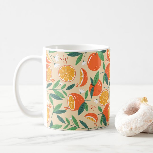 Caneca De Café Padrão Retroativo da Fruta de Citros Laranja (Com Donut)