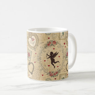 Caneca De Café Padrão Romântico do Cupido Vintage (1)