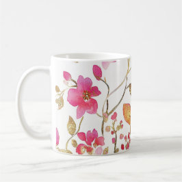 Caneca De Café Padrão rosa da flor da bege